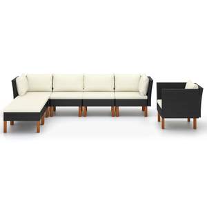 Ensemble de salon de jardin en rotin noir avec coussins crème, 6 places, mobilier d'extérieur au design contemporain, pieds en teck - Product Image 2