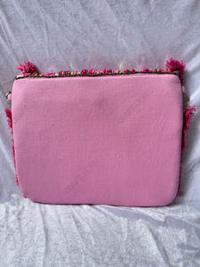 Bolso de Mano Tribal Hecho a Mano con Cuentas Rosas, Bordado de Espejo y Bordes con Flecos, Bolso Textil Bohemio para Festivales - Product Image 5