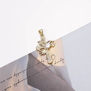 18K Gold Plated 925 Silver Lab Grown Diamond Cross Pendant <b>Ruby</b> Eye Bird OEM Custom Women's Luxury IGI Certified - Product Image 3
