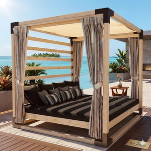 Cama de Día de Diseño Contemporáneo en Madera de Teca, Personalizable, para Exteriores, con Cortinas, para Piscina, Resort, Hotel, Patio - Product Image 4