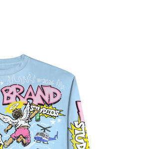 เสื้อยืดแขนยาวผู้ชายลายการ์ตูน สไตล์สตรีทแวร์ คอกลม ทรงปกติ ผ้าฝ้ายถัก 100% สีน้ำเงิน - Product Image 3