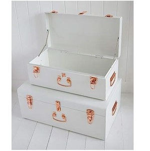 Coffre de rangement carré en métal bleu de style américain moderne avec loquets et poignée en laiton, grande capacité, 1 couche, pour articles divers et bagages - Product Image 4