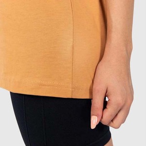 T-shirt décontracté à manches courtes pour femme, col rond, couleur unie, 100% coton jersey respirant, orange - Product Image 6
