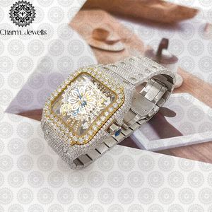 Charm Jewells Montre de luxe pour femme en acier inoxydable, boîtier tonneau de 38 mm, lunette sertie de diamants, quartz analogique, fermoir pliant - Product Image 3