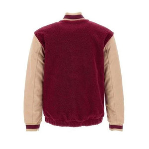 <b>Men's</b> Maroon Fleece Varsity <b>Jacket</b> With Beige Sleeves Turn-down Collar Casual Autumn Wear - Product Image 4