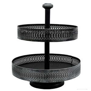 Bandeja de Servir Galvanizada de 2 Niveles, Decoración de Cocina Estilo Rústico, Soporte Redondo de Metal para Cupcakes y Postres, Plato de Servir de Acero de Dos Niveles - Product Image 2