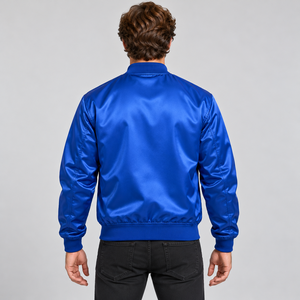 Custom Satin Bomber <b>Jacket</b> With <b>Embroidered</b> Logo Full Zip Lightweight Lined Outerwear <b>For</b> Men <b>Women</b> Wholesale OEM Custom Designs - Product Image 2