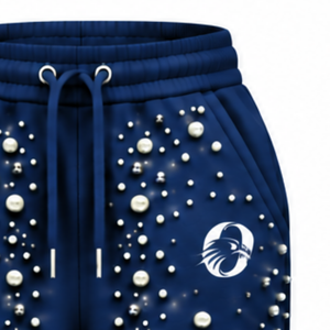 Navy Blue Pearl Beaded Jogger Pants Women Luxury Embellished Drawstring Sweatpants Casual Streetwear Fleece <b>Trousers</b> <b>With</b> <b>Pocket</b> - Product Image 5