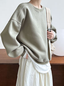 Sweat-shirt à capuche unisexe pour femme, court, uni, doublé en coton, avec broderie, épaules tombantes, saison printemps - Product Image 3