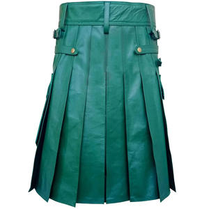 Kilts pour hommes en cuir de vache vert chasseur, modèle utilitaire avec Sporran sur le devant, collection 2026 - Product Image 5