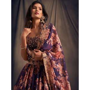 Festival d'organza imprimé floral violet Lehenga Choli - Product Image 1