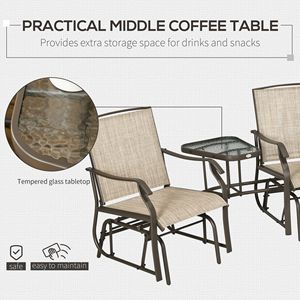 2-Seater <b>Outdoor</b> Patio Glider <b>Chair</b> with Coffee Table Breathable Sling Backyard Garden Loveseat <b>Stackable</b> - Product Image 4