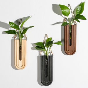 Juego de 3 Macetas de Pared de Madera Estilo Boho para Interiores, Hechas a Mano, Diseño Curvo Arcoíris, para Propagación de Plantas - Product Image 1