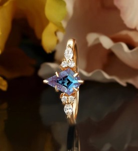 Kite Cut Alexandrite 14k Gold Plated Sterling <b>Silver</b> Vintage Engagement Wedding Color Change Promise <b>Ring</b> for Women - Product Image 3