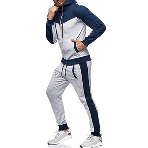 Survêtement à capuche pour homme, noir et gris, avec blocs de couleur, manches longues, fermeture éclair sur le devant, pantalon de jogging, tenue décontractée d'automne, coupe régulière, polyester et coton - Product Image 3