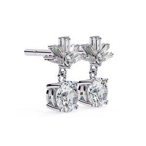 Pendientes de Lujo con Moissanita Baguette Sunburst, Corte Redondo de 4.5mm, Color D, VVS, Pendientes Colgantes de Moissanita, Joyería Fina - Product Image 4