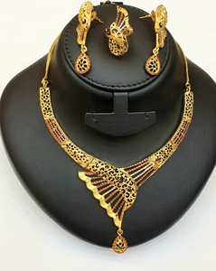 Juego de Joyería de Compromiso Clásico Chapado en Oro de 22K, Collar, Aretes, Anillo y Brazalete para Mujer, Regalo de Boda Árabe Indio - Product Image 1