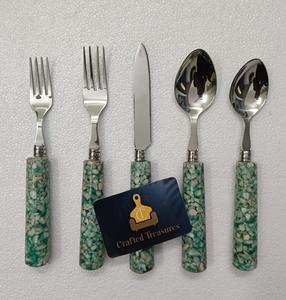 Custom Logo Hot Selling Flatware Cutlery <b>Set</b> of 5 Pcs Stainless Steel 18/<b>8</b> With Terrazzo Handle Cutlery <b>Set</b> Kitchenware Utensil - Product Image 2