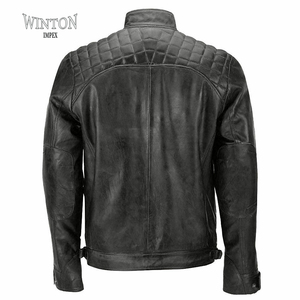<b>Brown</b> <b>Faux</b> <b>Leather</b> Motorcycle <b>Jacket</b> <b>Men</b> Stand Collar Zipper Windproof Breathable Casual Winter Riding Outerwear Finished Front - Product Image 4