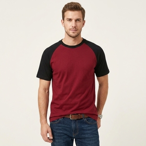 Custom Logo Wholesale T <b>Shirt</b> Raglan Sleeve Casual <b>Patchwork</b> Crew Neck T-<b>shirt</b> White Cotton Blank Color Block T <b>Shirt</b> for Men - Product Image 2