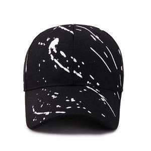 Gorras de Béisbol Unisex al por Mayor de Fábrica, Negras con Estampado de Salpicaduras Blancas, de 6 Paneles, Ajustables, Ideales para Fitness y Béisbol - Product Image 1