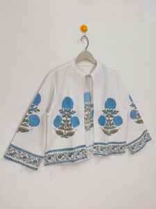 Veste Kimono en Coton Imprimée à la Main Motif Floral Bleu, Style Bohème, pour Été et Hiver, Manteau Indien Fait Main à Impression au Bloc, Haut de Gamme pour Festivals - Product Image 5