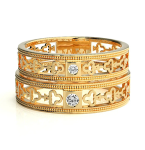 925 Sterling Silver Gold Plated Zircon Heart Eternity Band <b>Couple</b> <b>Rings</b> - Product Image 2