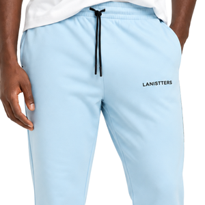 Pantalon de jogging en molleton bleu clair pour homme, coupe slim, avec poches zippées, cordon de serrage, logo personnalisé, pantalon de sport décontracté, OEM - Product Image 3