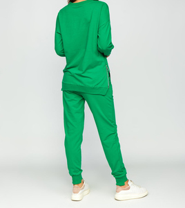 Conjunto Deportivo Verde para Mujer, Sudadera Larga, Pantalones Deportivos, Cuello Redondo, Color Sólido, Ropa Casual de Otoño, Material de Poliéster - Product Image 5