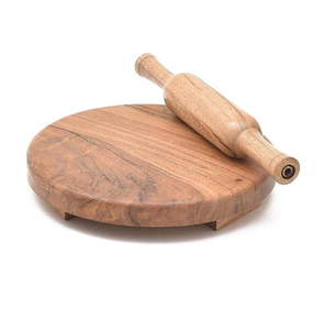 Ensemble de chakla et belan en bois massif, fabriqué à la main, idéal pour la préparation de roti, chapati, puri, paratha, pâtisseries, bases de tartes, croûtes à pizza et pains plats. - Product Image 2