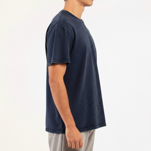 เสื้อยืดสีกรมท่าสไตล์วินเทจแนวสตรีทแวร์ รุ่นปี 2026 ผ้าคอตตอนหนา ซักแบบ Mineral Wash ทรงหลวม ไม่มีลาย - Product Image 5