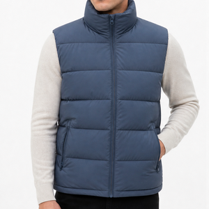 Wholesale Slate Blue Puffer Vest Men Stand Collar Winter Warm Sleeveless <b>Padded</b> Quilted Jacket - Product Image 1