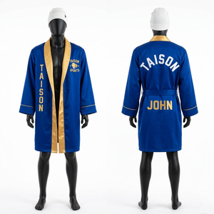 Robe de boxe en polyester satiné premium 220 GSM, gris et noir, panneaux tribaux, broderie personnalisée, logo imprimé - Product Image 4