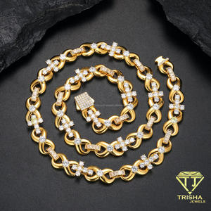 Collar de Plata de Ley 925 con Diamantes Cultivados en Laboratorio, Tono Dorado, Eslabones Entrelazados con Detalles Transparentes para Compradores de Joyería al por Mayor - Product Image 2