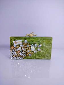 Bohemian Style Fashionable <b>Green</b> Resin Designer Clutch <b>Purse</b> Handcrafted with Marble Agate Inlay for Summer - Product Image 2