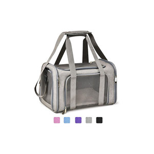 Breathable Mesh Pet Carrier With Zipper Closure Double Handle Gray Black <b>Cat</b> Travel Bag - Product Image 3
