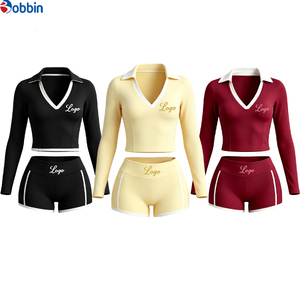 Ensemble sportif 2 pièces pour femme, style hip-hop d'été, blanc, haut court à manches longues et short taille haute, respirant, en Spandex et Polyester - Product Image 2