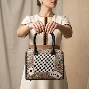 Checkered Genuine Leather Shoulder Bag Women <b>Handbag</b> Zipper Purse Portable Daily Travel Bag Luxurious Look - Product Image 6