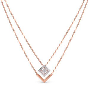 Layered Diamond <b>Frame</b> Necklace with Rose Gold Chevron Accent and <b>Floating</b> Geometric Center Design - Product Image 1