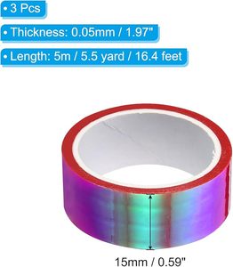 High Shine Rose Red Metallic Holographic Tape <b>Roll</b> Self Adhesive Mirror Foil Masking <b>Sticker</b> for Crafts Gift Wrapping Decoration - Product Image 2