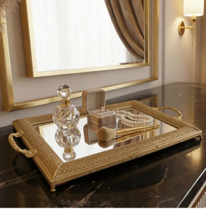 High Quality Gold Frame Metal <b>Mirror</b> Tray Dishwasher Safe for Tableware Serving Breakfast Bathroom Vanity Tray Hot Sale - Product Image 1