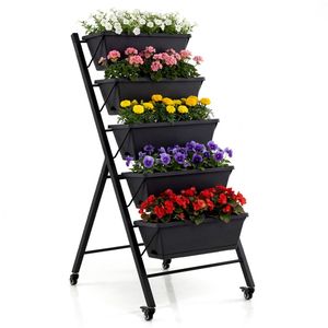 Fioriera da Giardino a 5 Livelli con Ruote e Contenitori Rimovibili per Patio e Balcone - Product Image 2