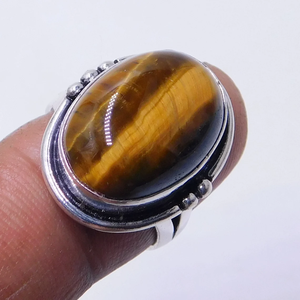 แหวนไทเกอร์อายธรรมชาติ เงินแท้ 925 แหวนพลอยทำมือสำหรับเธอ - Product Image 1