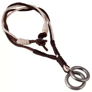 Vintage Alloy Double Ring Pendant <b>Necklace</b> with Pure <b>Leather</b> Cord for <b>Men</b> & Boys - Product Image 3