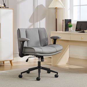 Chaise de bureau en cuir à position jambes croisées avec accoudoirs rabattables et roulettes pivotantes, design confortable avec assise large - Product Image 3