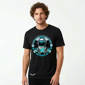 T-shirt à manches courtes noir pour homme avec imprimé astronaute, col rond décontracté, coupe régulière, jersey en coton respirant - Product Image 4