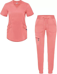 Ensemble de tenue médicale premium pour femme, personnalisable, avec haut à col en V très extensible et pantalon de jogging à taille élastique, idéal pour infirmières d'hôpital et le yoga - Product Image 3