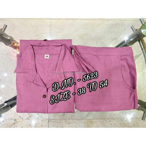 Hermoso algodón pesado flameado/algodón flexible (Hibisco) Cordset de tela de la mejor calidad (camisa de longitud corta-29 ") con botones de madera y L - Product Image 6