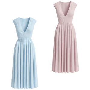 Vestido Midi Elegante de Verano para Mujer, de Punto Acanalado, Cuello Redondo, Manga Corta, Corte Recto, Sencillo, Venta al por Mayor, Pedido a Granel, Directo de Fábrica OEM - Product Image 1