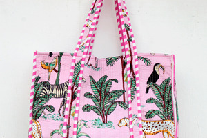 Sac fourre-tout matelassé en coton à imprimé floral, doublure en toile écologique, sac de shopping et de voyage tendance - Product Image 3